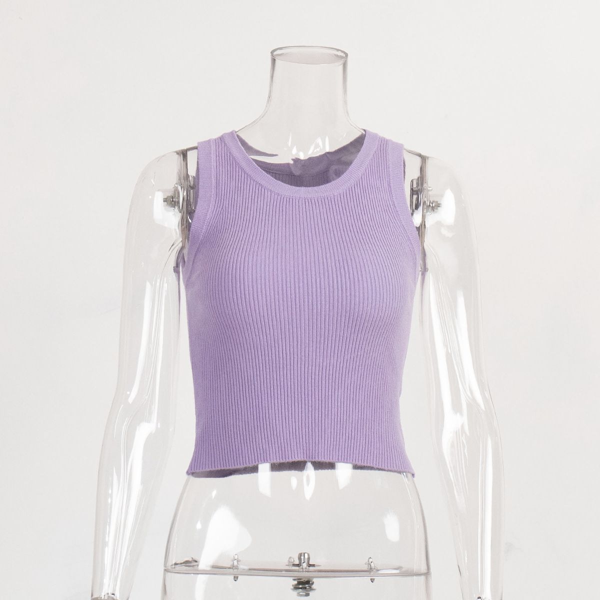 Aria Basics Aria Basics Women's Knitted Vest 2025 Summer Solid Color Slim Fit Ribbed Inner Top Short Y2K European And American Street Style_ecoleips.com