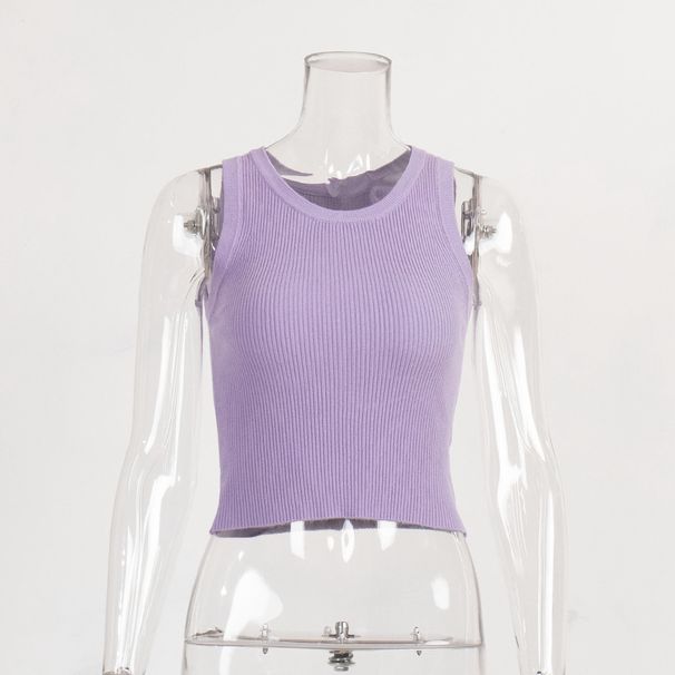Aria Basics Aria Basics Women's Knitted Vest 2025 Summer Solid Color Slim Fit Ribbed Inner Top Short Y2K European And American Street Style_ecoleips.com