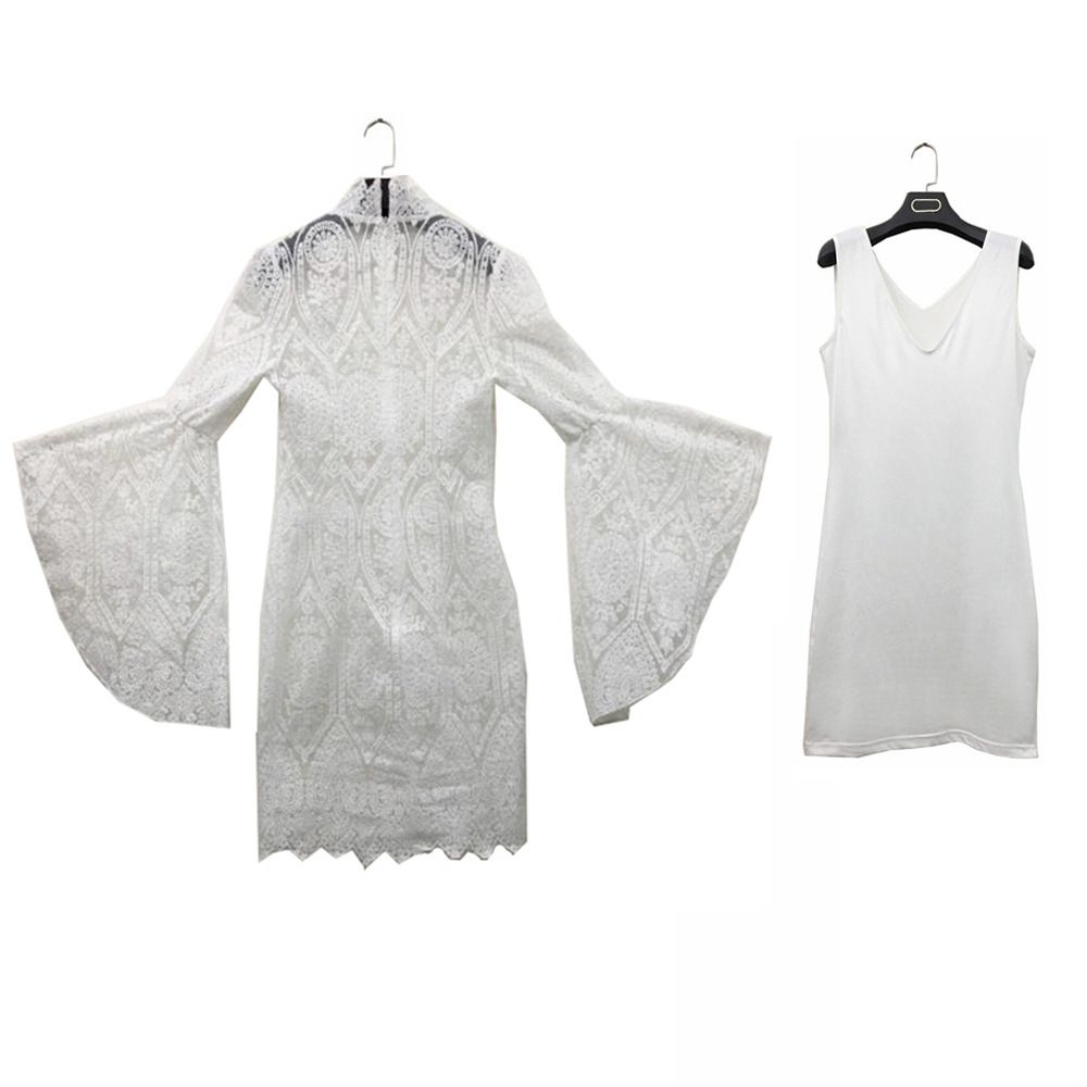 Women's Clothing Lace Embroidery Trumpet Sleeve Dress Slim Banquet Evening Dress_ecoleips.com