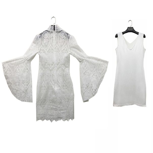 Women's Clothing Lace Embroidery Trumpet Sleeve Dress Slim Banquet Evening Dress_ecoleips.com