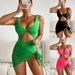 Women's one-piece gauze swimsuit sexy solid color beach vacation bikini two-piece set_ecoleips.com