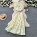 Women's French Style Two Piece Set Heart Print Ruffled Round Neck Top High Waisted Full Length Skirt_ecoleips.com