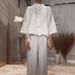 Women's Clothing Solid Color Loose Versatile Tops High Waist Wide Leg Casual Pants Suit_ecoleips.com