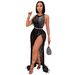 Women's nightclub hot diamond beads mesh sexy tassel dress two-piece suit for women_ecoleips.com