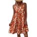 Women's Bohemian-Style Loose-Fitting Dress With V-Neckline, Pleated Design And Printed Pattern_ecoleips.com