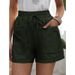 2025s Summer Women's New Loose Linen Casual Shorts With Pockets Solid Color Plus Size High Waist Wide Leg Pants_ecoleips.com