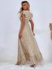 Spring Summer Elegant V Neck Print Ruffles Long Dress Women Casual Flounce A Line Dress_ecoleips.com