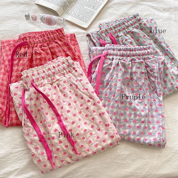 Love Print Pajama Pants Women 2025 New Casual Home Pants Pink Pants Can Be Worn As Outer_ecoleips.com