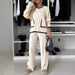 Women's Clothing Autumn And Winter New Fashion Solid Color Round Neck Long Sleeve Knitted Casual Suit_ecoleips.com