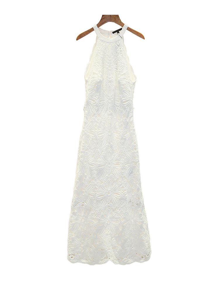 Women's Clothing Early Autumn New Holiday Style Hollow Sleeveless Waist Slim Embroidered Long Dress_ecoleips.com
