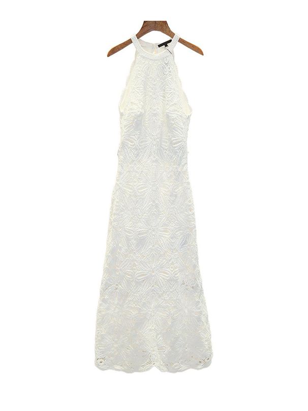 Women's Clothing Early Autumn New Holiday Style Hollow Sleeveless Waist Slim Embroidered Long Dress_ecoleips.com