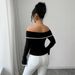 Contrast Color Off Shoulder Bow Tie Women's T Shirt_ecoleips.com