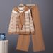 Women's Elegant Knitted Two-Piece Set Striped Sweater Wide Leg Pants Autumn Winter Professional_ecoleips.com