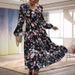 Women's Casual Long‑Length Dress Elegant V‑Neck With Romantic Floral Print For Daily And Holiday Wear_ecoleips.com
