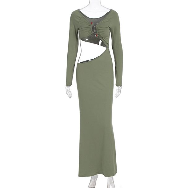 Fashion Sexy Long Sleeve Hollow Out Slim Fit Maxi Dress Women Vacation Beach Style Casual Evening Party Long Dress_ecoleips.com
