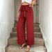 Voya European And American Vacation Wide-leg For Women, Summer Thin Tie-waist Casual Pants,Loose-fitting, Drapey, Nine-inch Straight-leg Pants_ecoleips.com