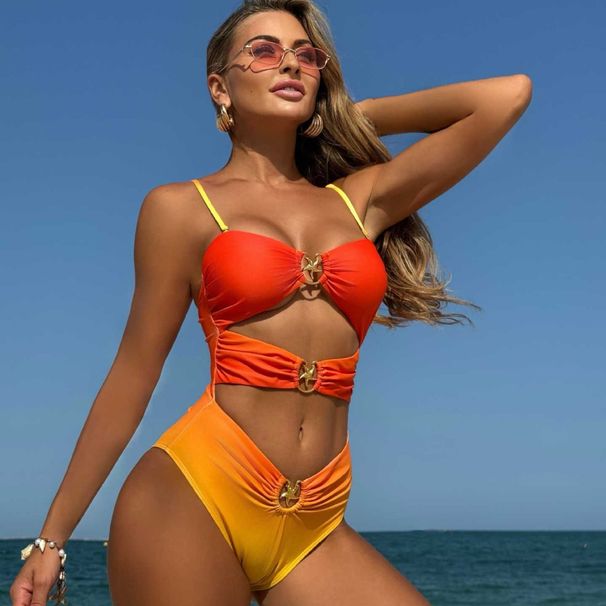 Women's Clothing new sexy backless bikinis hollow fixed plate gradient printing one piece swimsuit female_ecoleips.com