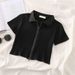 Women's Clothing New Zipper Polo Collar Short Sleeved Shirt Female Summer Slim Fit Thin Thread Short Shoulder Top Trend_ecoleips.com