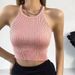 2008 # Off-shoulder Short Halter Neck Korean Style Sleeveless Knitted Tank For Women, Slimming Camisole Top_ecoleips.com