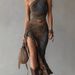 New Women's Retro Patchwork Print Asymmetrical Long Dress Style Slim Fit High Slit Fashion_ecoleips.com