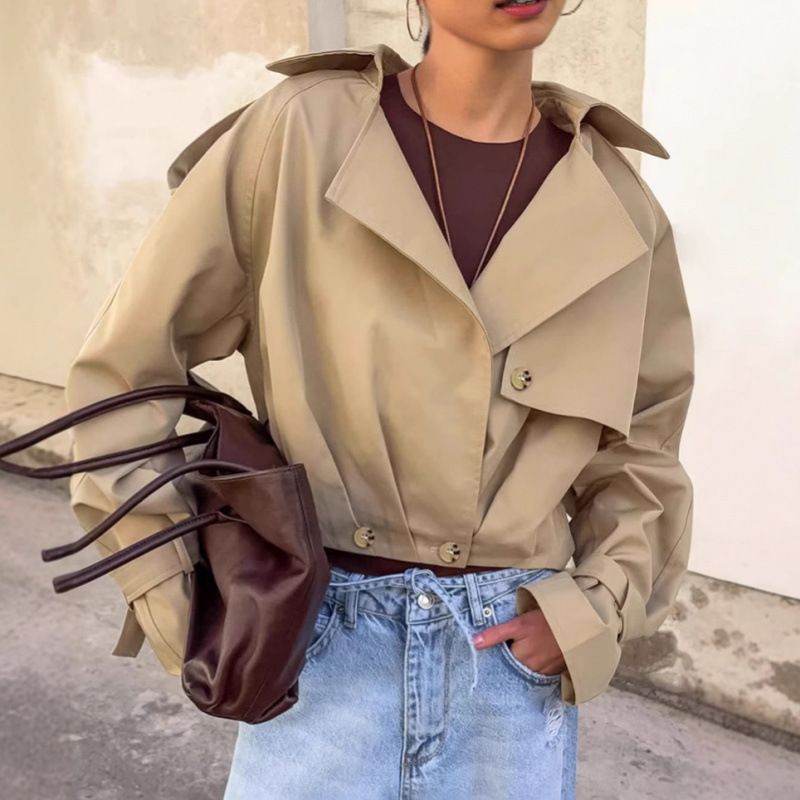 Casual Workwear Trench Coat Women's Design Sense Loose Short Suit Collar Double-Breasted Jacket Jacket Women's Clothing_ecoleips.com