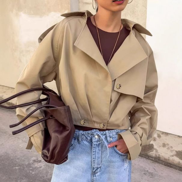 Casual Workwear Trench Coat Women's Design Sense Loose Short Suit Collar Double-Breasted Jacket Jacket Women's Clothing_ecoleips.com