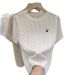 Women's Embroidered Cable Knit Short Sleeve Top Summer 2026 round Neck Versatile Youthful Stylish New Arrival_ecoleips.com