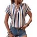 Verve 2025 Women's Spring Summer New Striped Print V-neck Batwing Sleeve Shirt T-shirt_ecoleips.com