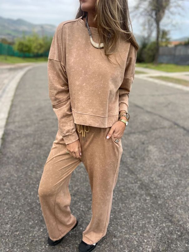 Autumn Winter Women's Casual Pants Suit Best Selling Tie Neck Long Sleeved Versatile Set_ecoleips.com