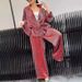 Women's Leopard Print Lounge Set Long Sleeve Notch Collar Top Drawstring Waist Pants Casual Outfit for Fall Winter_ecoleips.com