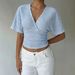 Women's V Neck Short T-Shirt Striped Fitted Waist Batwing Sleeve Slimming Hot Girl Top Knitted 2026_ecoleips.com