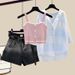 Women’s Clothing Plus Size Women's Summer Wear A Complete Set Of New Sun Protection Shirt Slim Suspenders Denim Shorts Three Piece Set_ecoleips.com
