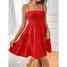 Women's Fashion Spaghetti Strap Smocked Bustier Mini Dress Blue Ruffled Tiered Swing Dress Summer Casual Vacation Beach Wear_ecoleips.com