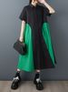 2026 Summer New Patchwork Vintage Shirt Dresses For Woman Short Sleeve Loose Casual Midi Femme Dress Fashion Elegant Clothing_ecoleips.com