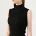 Black Sleeveless Autumn And Winter Vest For Women, Thin, Stand-up Cut-sleeve, Semi-high Collar, Knitted Top,_ecoleips.com