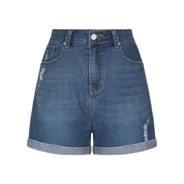 K Women's New Straight Tube Slim Fit Denim Shorts With Worn Edges And Rolled Edges_ecoleips.com