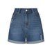 K Women's New Straight Tube Slim Fit Denim Shorts With Worn Edges And Rolled Edges_ecoleips.com