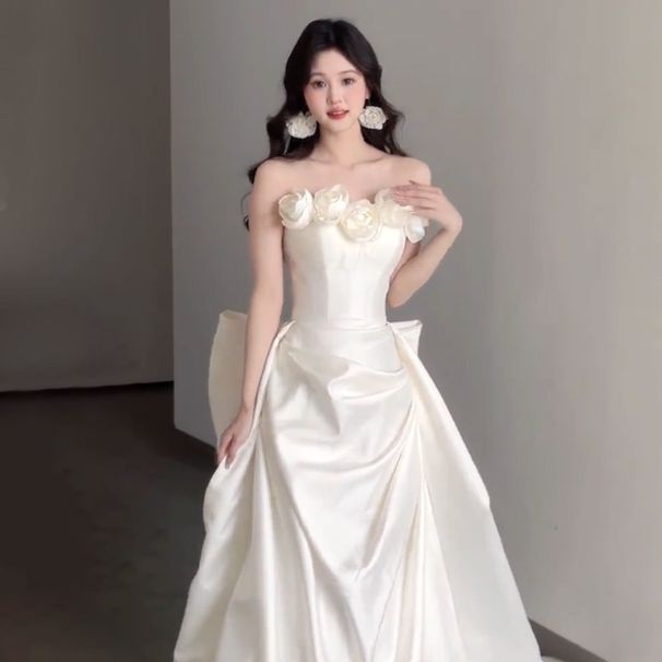 French-style Strapless Light Wedding Dress, Satin Fishtail, High-quality Texture, 2026 New Model, Suitable For Petite_ecoleips.com
