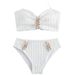 Women's Clothing Striped Halter Neck Fashion Split Biniki Swimsuit Female_ecoleips.com