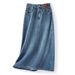 Women's Clothing Retro Back Slit Skirt For Women Design Leather Brand High Waist A Line Medium Long Straight Tube Meat Covering Hip Denim Skirt_ecoleips.com