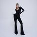 Sexy V-Neck Jumpsuit With Long Sleeves – Stretchy Polyester Bodysuit, Slim-Fit One-Piece Pantsuit For Women, Streetwear-Inspired Button-Up Romper_ecoleips.com