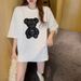 Women's Casual Short Sleeve T-Shirt With Bear Embroidery, Round Neck, Thickened Fabric For Autumn And Winter_ecoleips.com