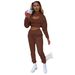 Women's Fleece Lined Hooded Sweatshirt And Drawstring Pants Three Piece Set Long Sleeved Solid Color Vest_ecoleips.com