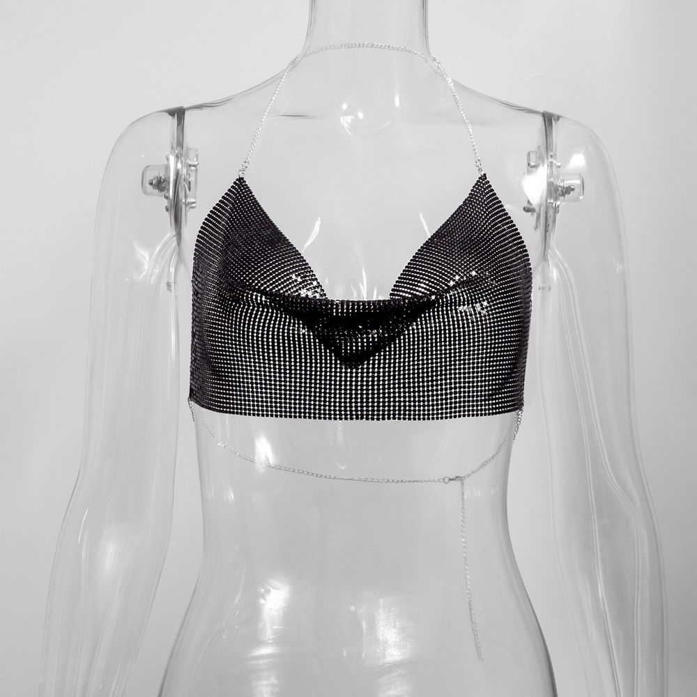 Women's Clothing Metal Sequins Suspenders Sexy Hot Girl Outfit Music Festival Slim Sequins Suspenders Women_ecoleips.com