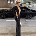 Women's Clothing Women's Sexy Deep V Hollowed Out Long Sleeve Faux Leather Patchwork Bodycon Dress Two Piece Style For Autumn_ecoleips.com