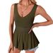 2026 Women Elegant V Neck Sleeveless Lace Ruched Ruffle Flowy Casual Vest_ecoleips.com