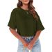 Europan And Amrican Cross-Bordr Womn's Loos Round Nck Crop Top Casual Summr Solid Color Basic T-Shirt Short_ecoleips.com
