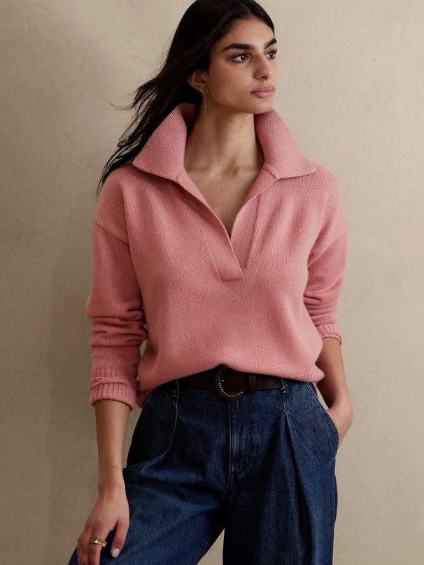 Women's Clothing 3D Textured Polo Neck Sweater - Stretchable Spandex Blend Casual Pullover For Everyday Comfort_ecoleips.com