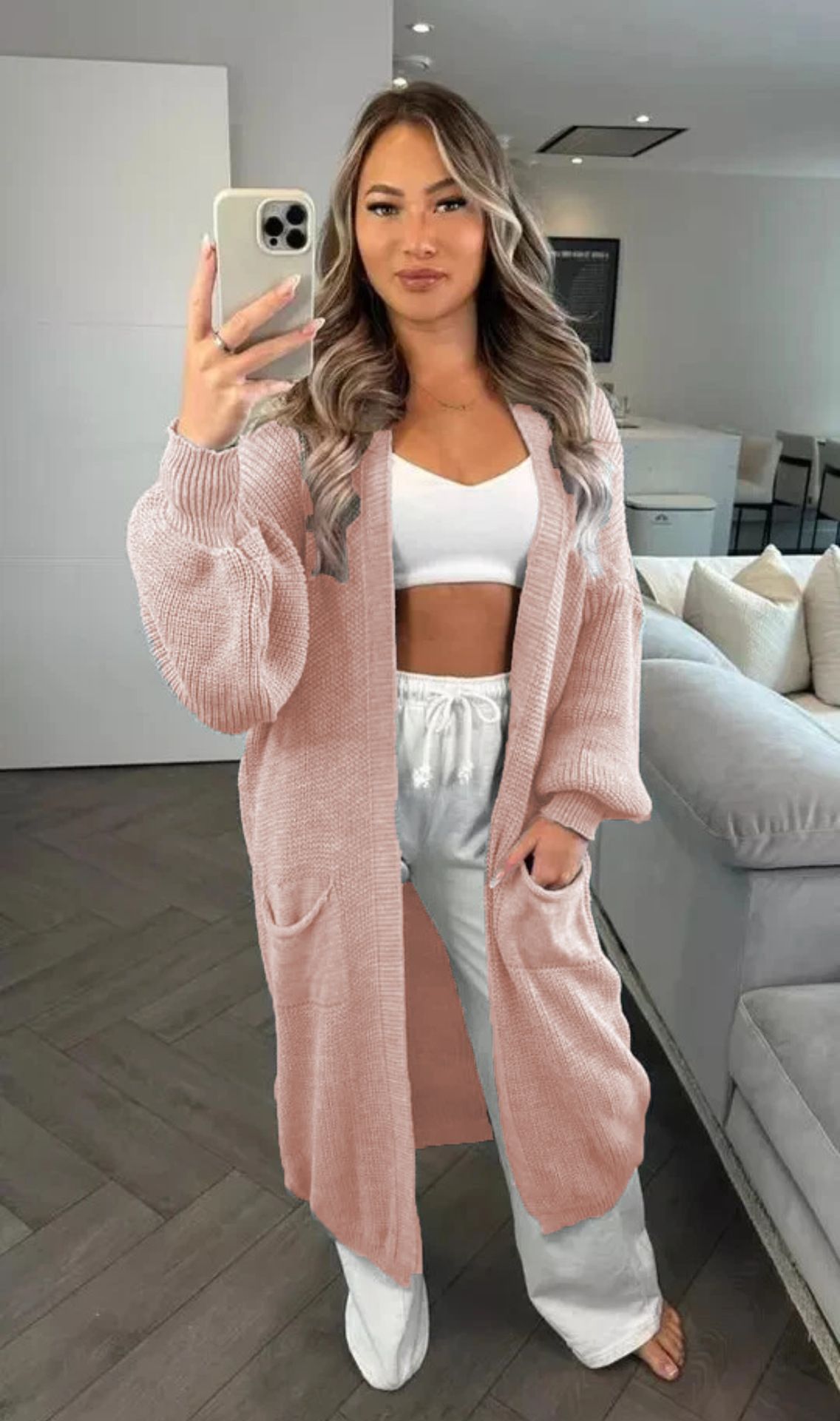 Oversized Longline Knit Cardigan – Open Front V-Neck Lace Crochet Coatigan (S-XXXL, 13 Colors)_ecoleips.com