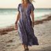 Creative Floral Women's Summer V-Neck Short Sleeve Dress, Midi Dress_ecoleips.com